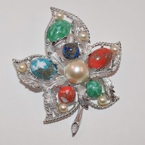 VTG Sarah Coventry Brooch Silvertone Faux Pearls